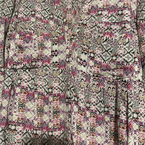 Maeve Anthropologie Top Pink Collar Button Roll Tab Sleeve Blouse Boho Small - Picture 4 of 5